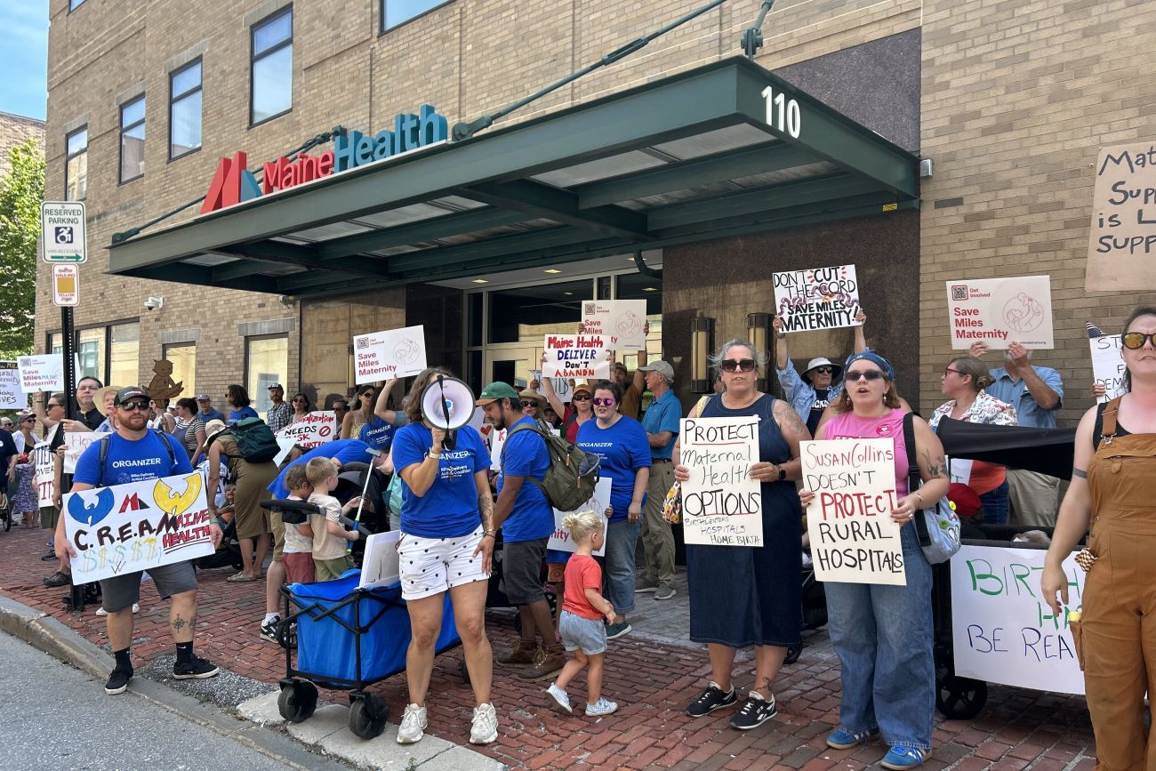 protest outside mainehealth facility.