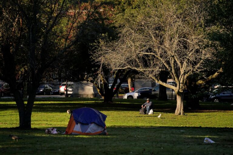 homeless campsite in a park