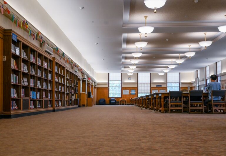 the inside of a library.