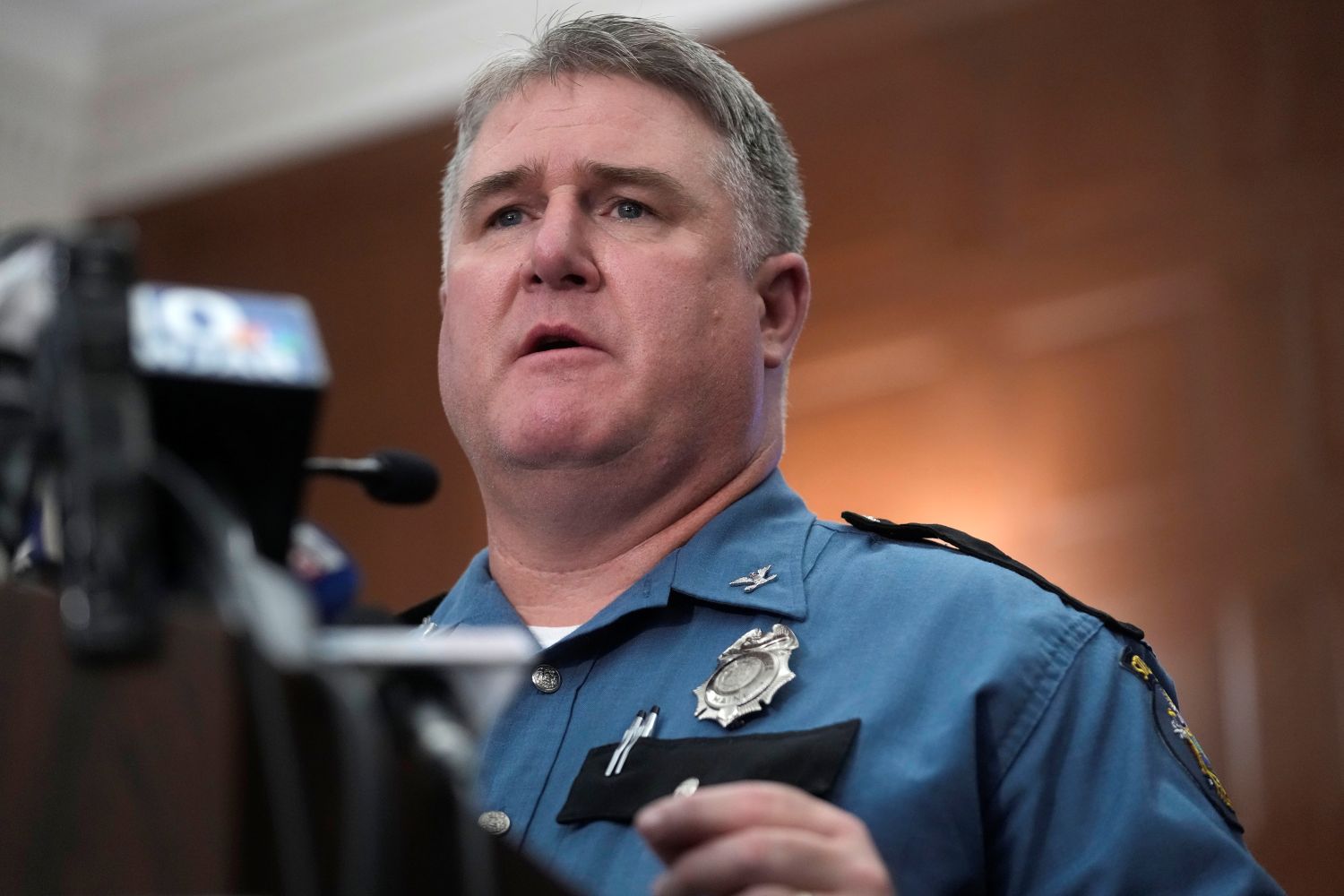 Col. William Ross speaks during a press conference