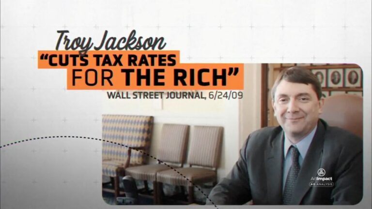 screenshot of an ad that says Troy Jackson cuts tax rates for the rich