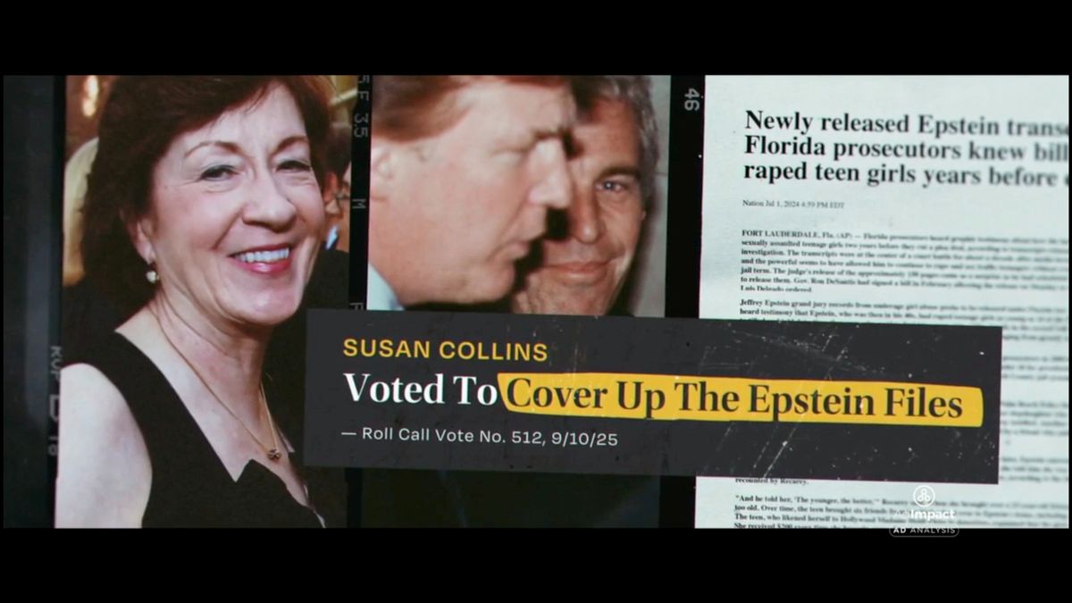 screenshot from an ad that reads susan collins voted to cover up the epstein files
