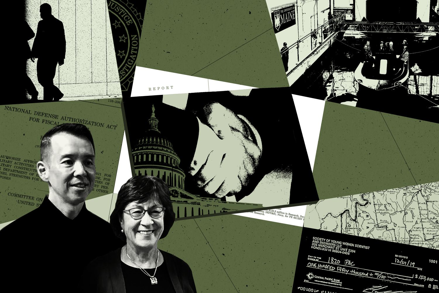 illustration featuring images of Martin Kao and Susan Collins