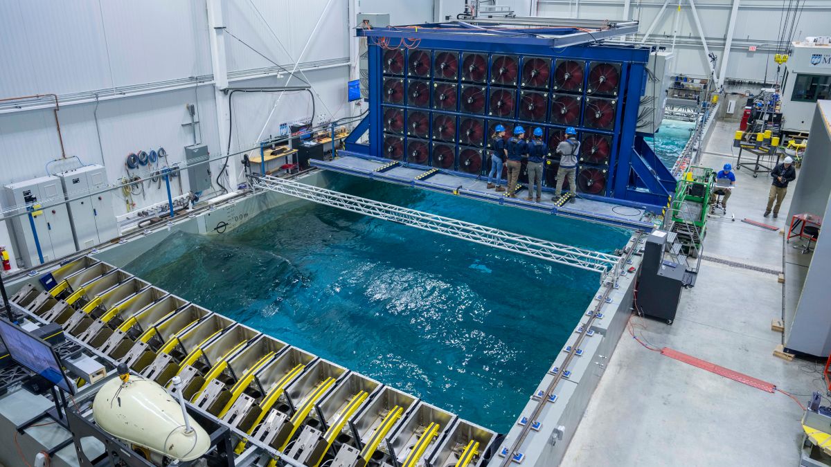 researchers observe the wind wave pool