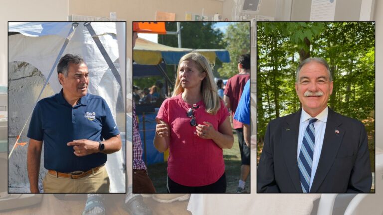 images of the candidates are overlayed on a healthcare-related background image