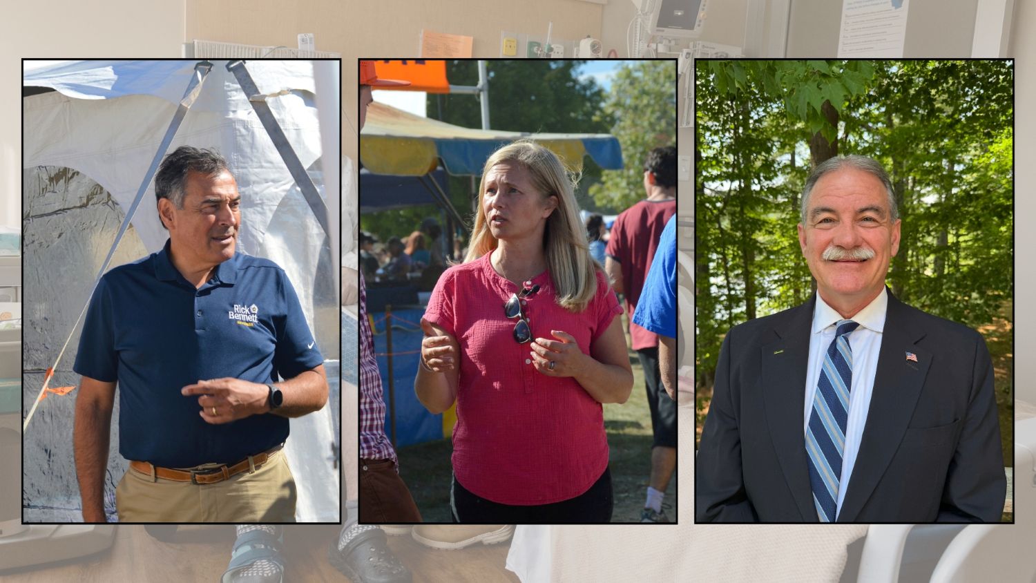 images of the candidates are overlayed on a healthcare-related background image